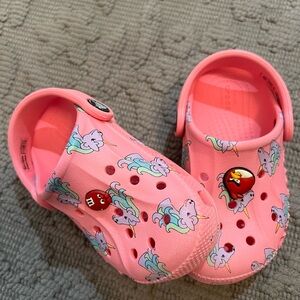 Pink unicorn Crocs, size 8 US